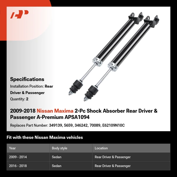 2009-2018 Nissan Maxima 2-Pc Shock Absorber Rear Driver & Passenger A-Premium APSA1094