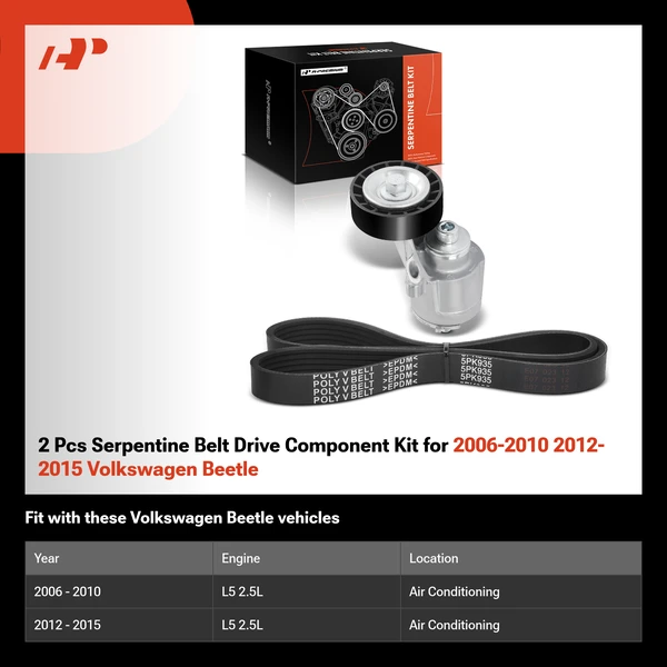2 Pcs Serpentine Belt Drive Component Kit for 2006-2010 2012-2015 Volkswagen Beetle