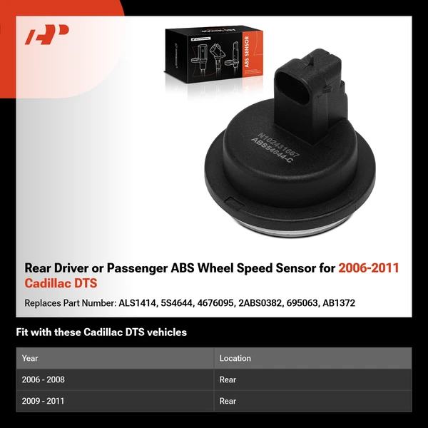 Rear Driver or Passenger ABS Wheel Speed Sensor for 2006-2011 Cadillac DTS
