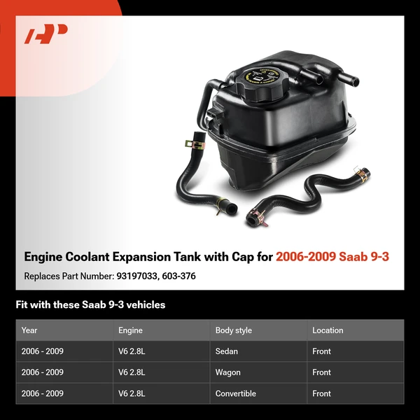 Engine Coolant Expansion Tank with Cap for 2006-2009 Saab 9-3