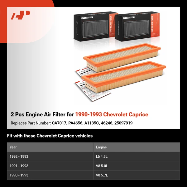 2 Pcs Engine Air Filter for 1990-1993 Chevrolet Caprice