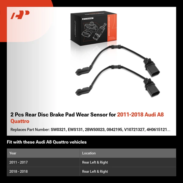 2 Pcs Rear Disc Brake Pad Wear Sensor for 2011-2018 Audi A8 Quattro