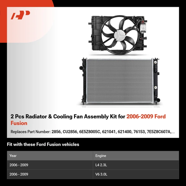 2 Pcs Radiator & Cooling Fan Assembly Kit for 2006-2009 Ford Fusion