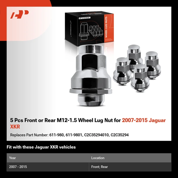 5 Pcs Front or Rear M12-1.5 Wheel Lug Nut for 2007-2015 Jaguar XKR