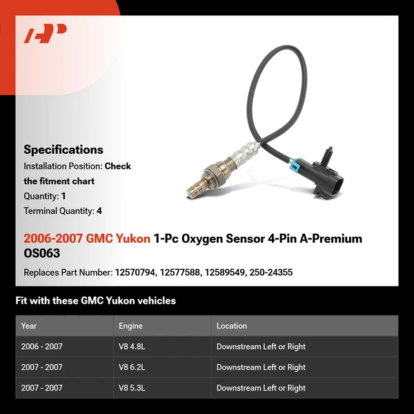 2006-2007 GMC Yukon 1-Pc Oxygen Sensor 4-Pin A-Premium OS063
