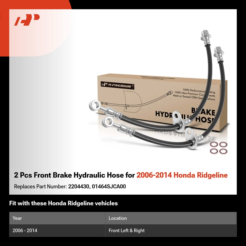 2 Pcs Front Brake Hydraulic Hose for 2006-2014 Honda Ridgeline