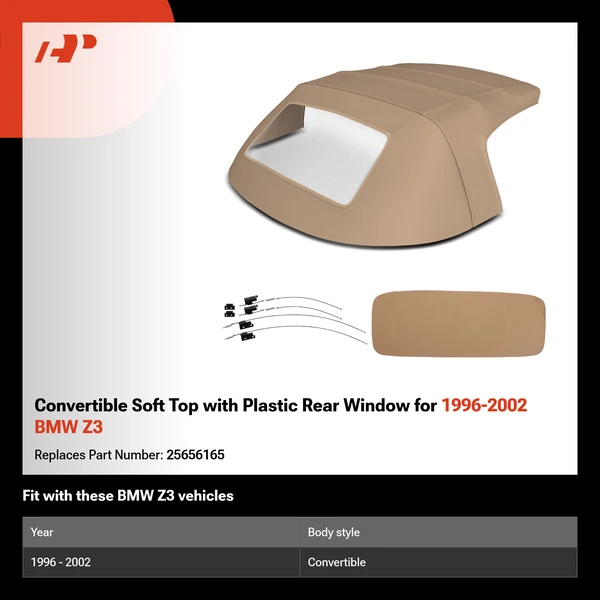 Convertible Soft Top with Plastic Rear Window for 1996-2002 BMW Z3