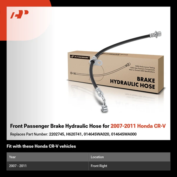 Front Passenger Brake Hydraulic Hose for 2007-2011 Honda CR-V