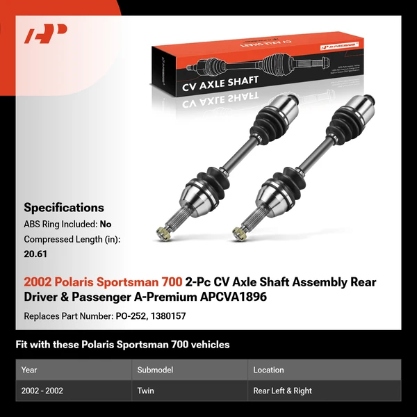 2002 Polaris Sportsman 700 2-Pc CV Axle Shaft Assembly Rear Driver & Passenger A-Premium APCVA1896