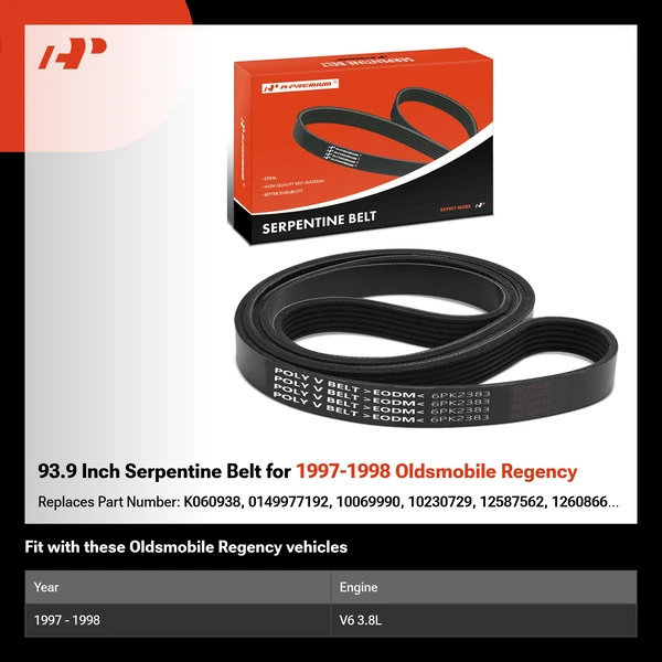 93.9 Inch Serpentine Belt for 1997-1998 Oldsmobile Regency
