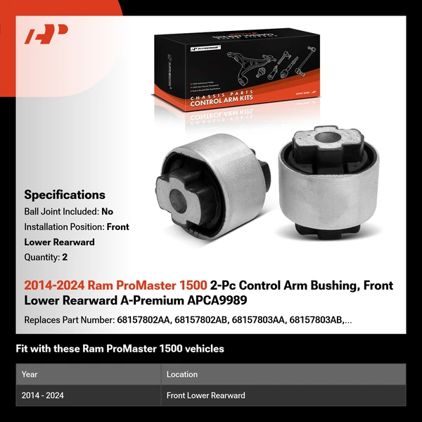 2014-2024 Ram ProMaster 1500 2-Pc Control Arm Bushing, Front Lower Rearward A-Premium APCA9989