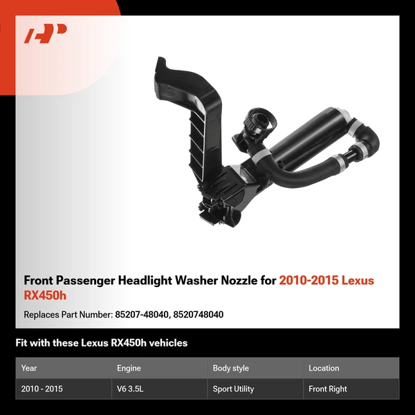 Front Passenger Headlight Washer Nozzle for 2010-2015 Lexus RX450h