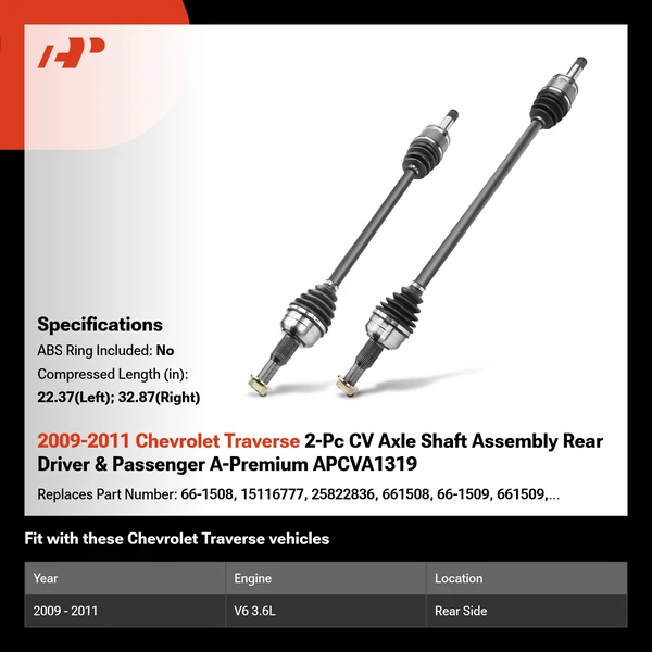 2009-2011 Chevrolet Traverse 2-Pc CV Axle Shaft Assembly Rear Driver & Passenger A-Premium APCVA1319