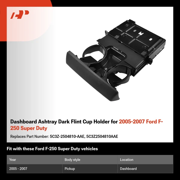 Dashboard Ashtray Dark Flint Cup Holder for 2005-2007 Ford F-250 Super Duty