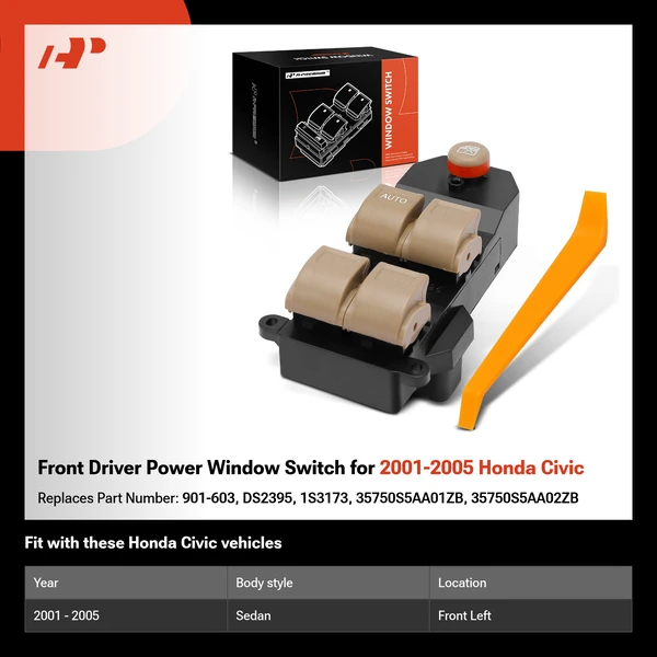 Front Driver Power Window Switch for 2001-2005 Honda Civic