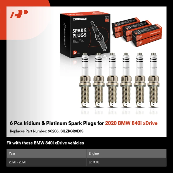 6 Pcs Iridium & Platinum Spark Plugs for 2020 BMW 840i xDrive