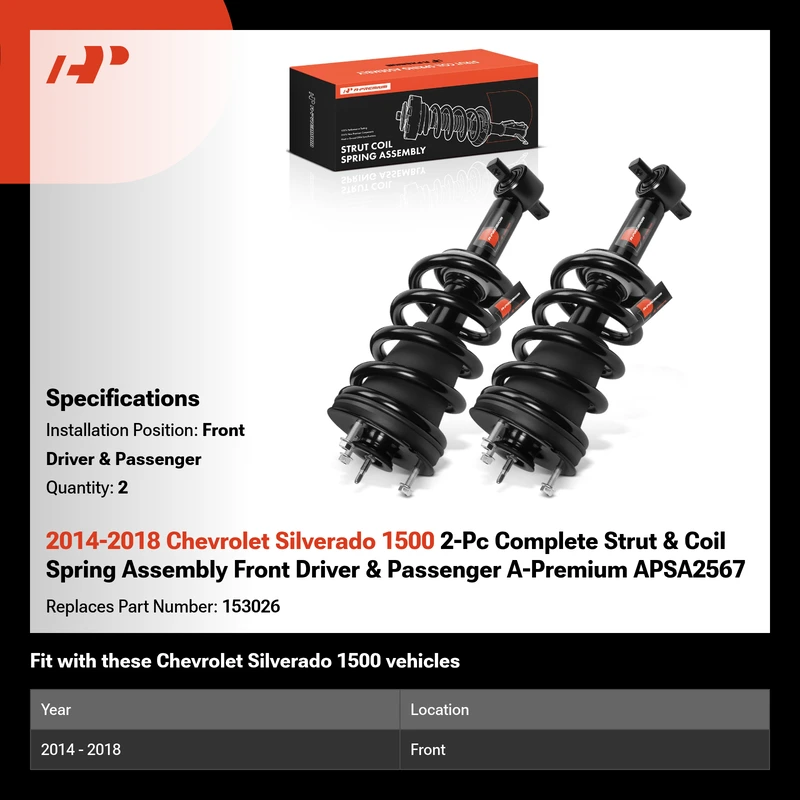 2014-2018 Chevrolet Silverado 1500 2-Pc Complete Strut & Coil Spring Assembly Front Driver & Passenger A-Premium APSA2567