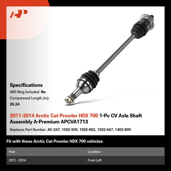 2011-2014 Arctic Cat Prowler HDX 700 1-Pc CV Axle Shaft Assembly A-Premium APCVA1713