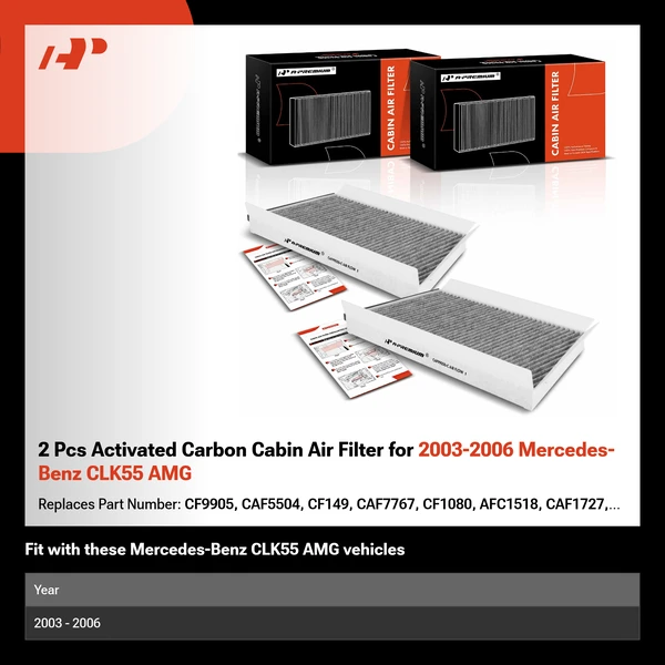 2 Pcs Activated Carbon Cabin Air Filter for 2003-2006 Mercedes-Benz CLK55 AMG