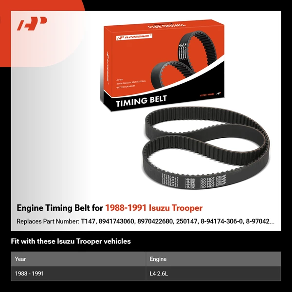 Engine Timing Belt for 1988-1991 Isuzu Trooper
