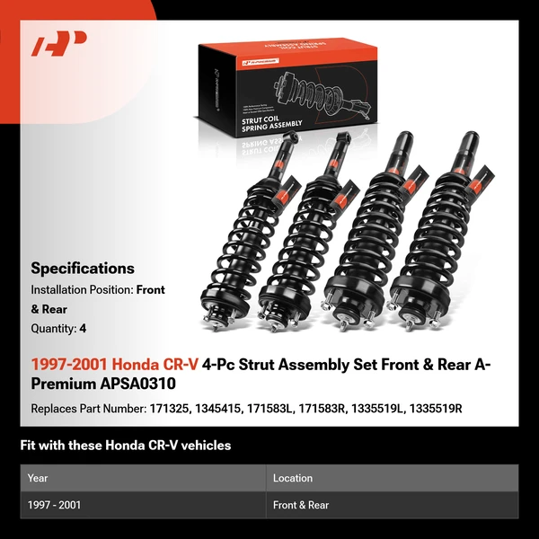 1997-2001 Honda CR-V 4-Pc Strut Assembly Set Front & Rear A-Premium APSA0310