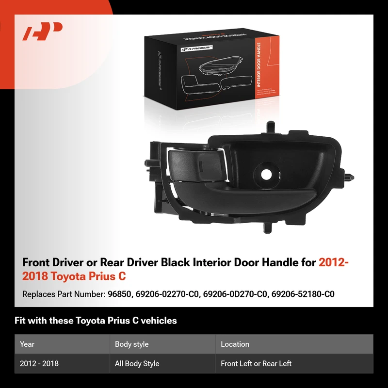 Front Driver or Rear Driver Black Interior Door Handle for 2012-2018 Toyota Prius C