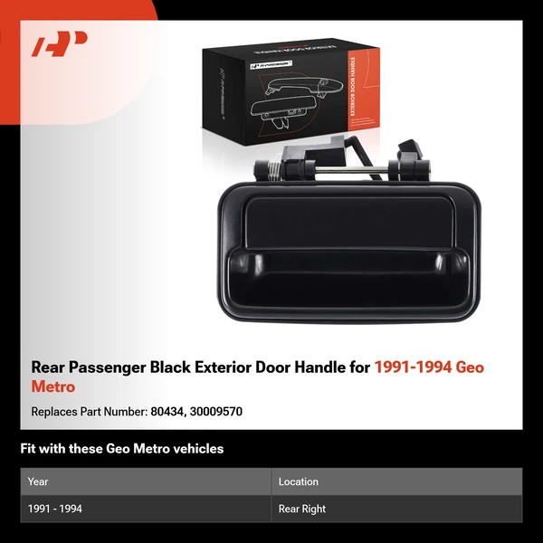 Rear Passenger Black Exterior Door Handle for 1991-1994 Geo Metro