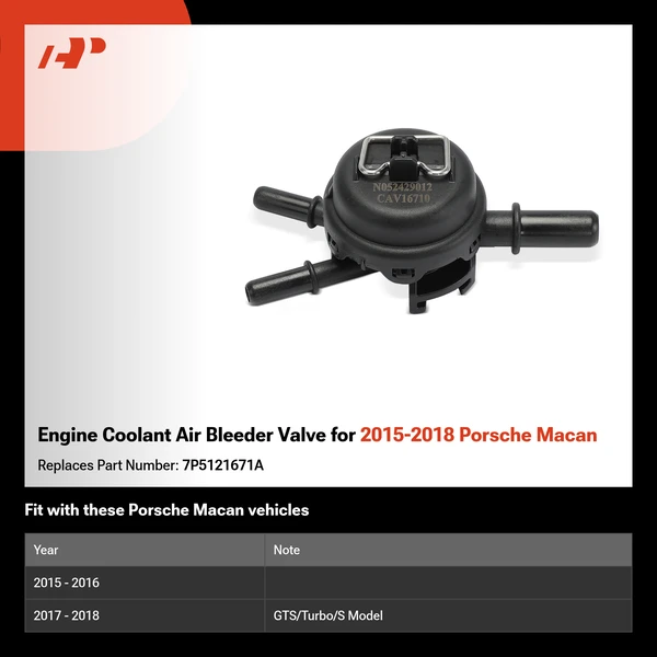 Engine Coolant Air Bleeder Valve for 2015-2018 Porsche Macan