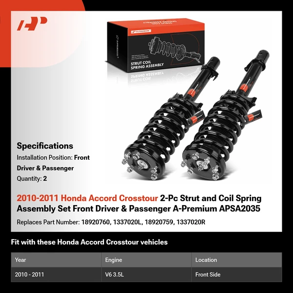 2010-2011 Honda Accord Crosstour 2-Pc Strut and Coil Spring Assembly Set Front Driver & Passenger A-Premium APSA2035