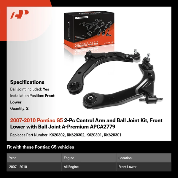 2007-2010 Pontiac G5 2-Pc Control Arm and Ball Joint Kit, Front Lower with Ball Joint A-Premium APCA2779