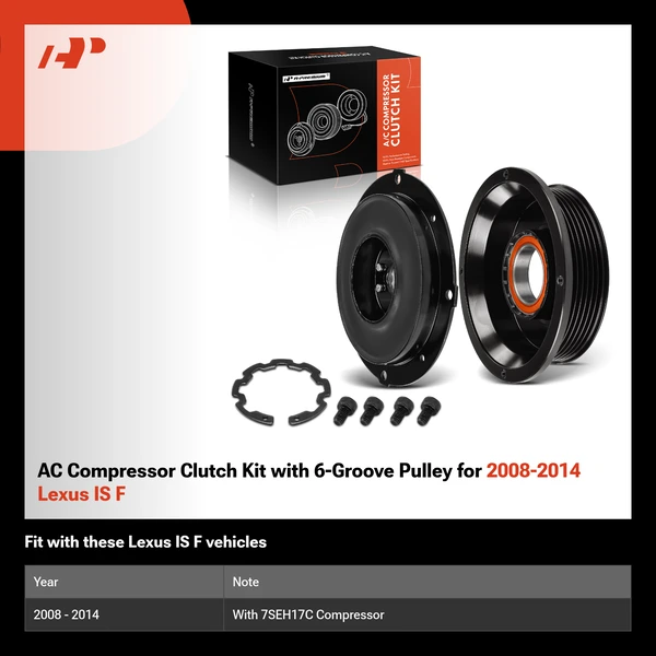 AC Compressor Clutch Kit with 6-Groove Pulley for 2008-2014 Lexus IS F