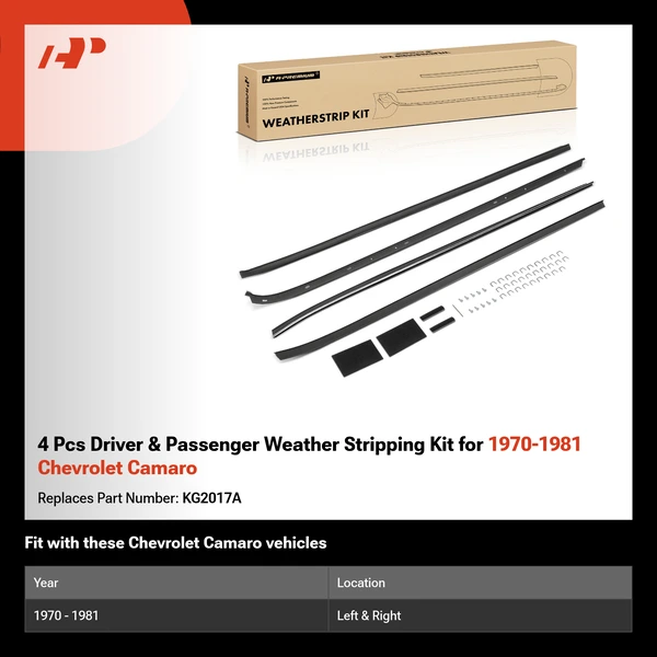 4 Pcs Driver & Passenger Weather Stripping Kit for 1970-1981 Chevrolet Camaro