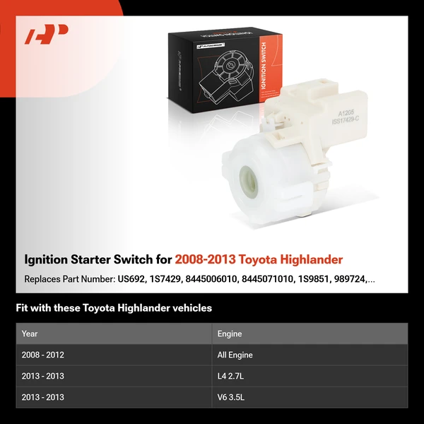 Ignition Starter Switch for 2008-2013 Toyota Highlander