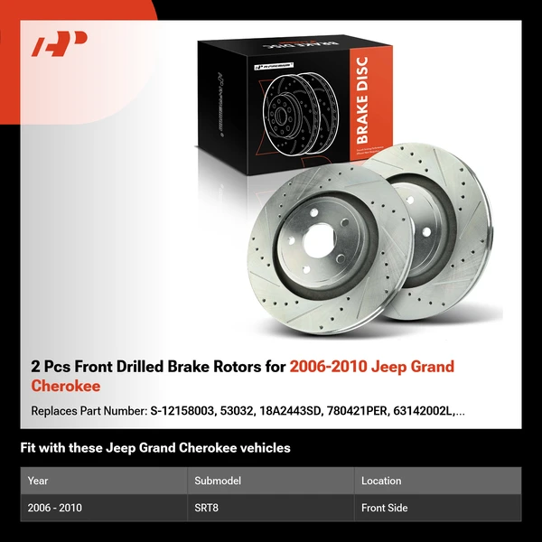 2 Pcs Front Drilled Brake Rotors for 2006-2010 Jeep Grand Cherokee