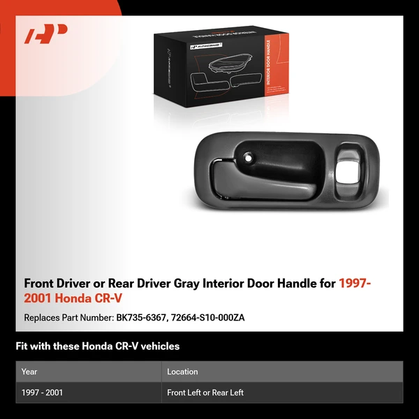 Front Driver or Rear Driver Gray Interior Door Handle for 1997-2001 Honda CR-V