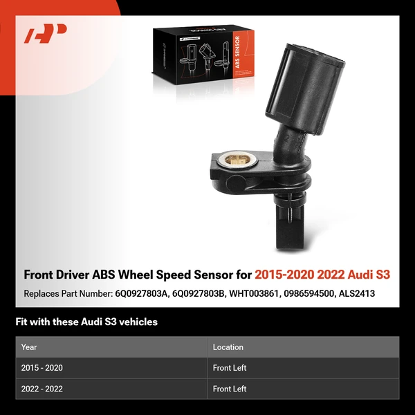 Front Driver ABS Wheel Speed Sensor for 2015-2020 2022 Audi S3