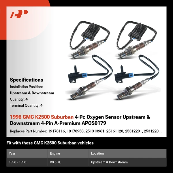 1996 GMC K2500 Suburban 4-Pc Oxygen Sensor Upstream & Downstream 4-Pin A-Premium APOS0179