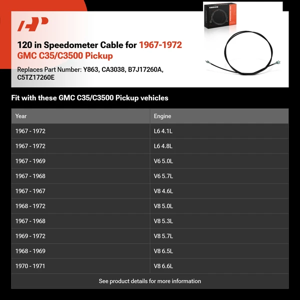 120 in Speedometer Cable for 1967-1972 GMC C35/C3500 Pickup