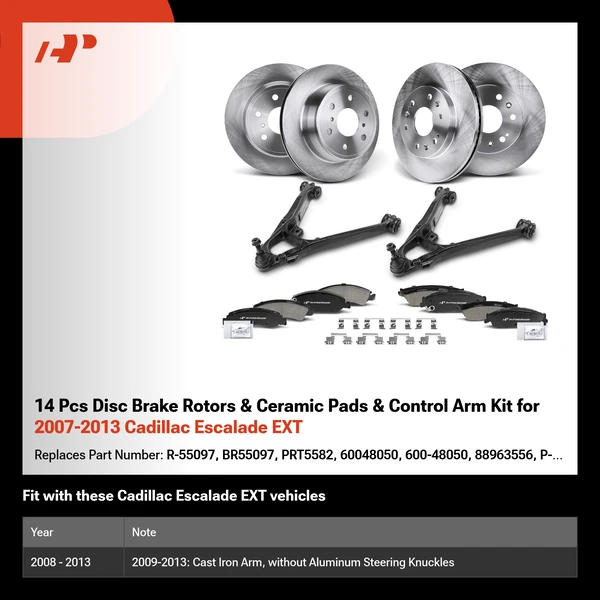 14 Pcs Disc Brake Rotors & Ceramic Pads & Control Arm Kit for 2007-2013 Cadillac Escalade EXT
