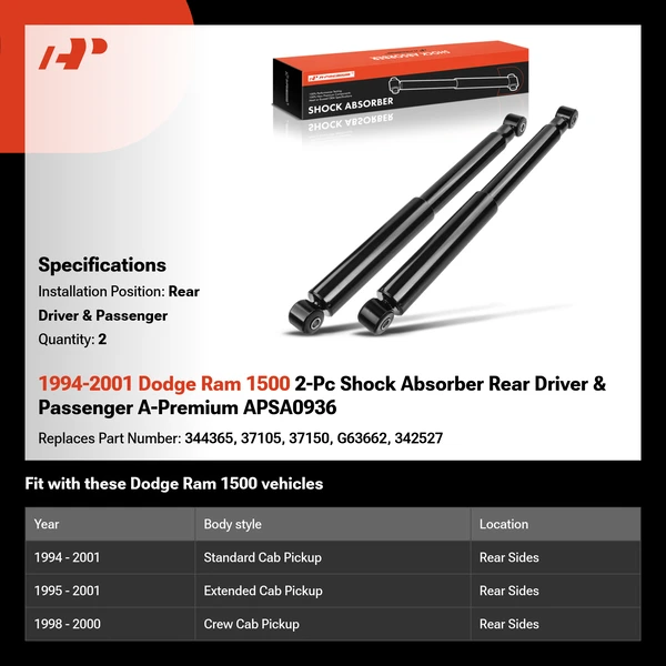 1994-2001 Dodge Ram 1500 2-Pc Shock Absorber Rear Driver & Passenger A-Premium APSA0936