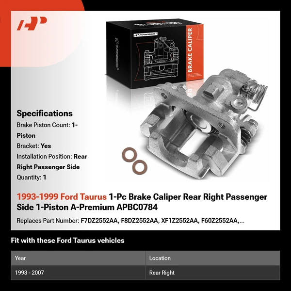 1993-1999 Ford Taurus 1-Pc Brake Caliper Rear Right Passenger Side 1-Piston A-Premium APBC0784