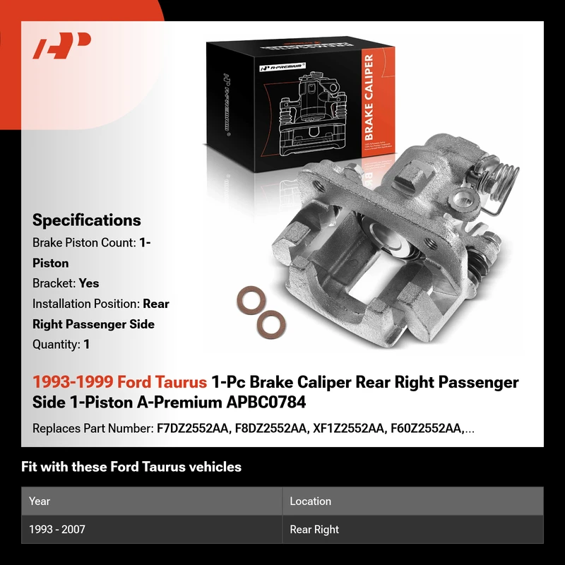 1993-1999 Ford Taurus 1-Pc Brake Caliper Rear Right Passenger Side 1-Piston A-Premium APBC0784