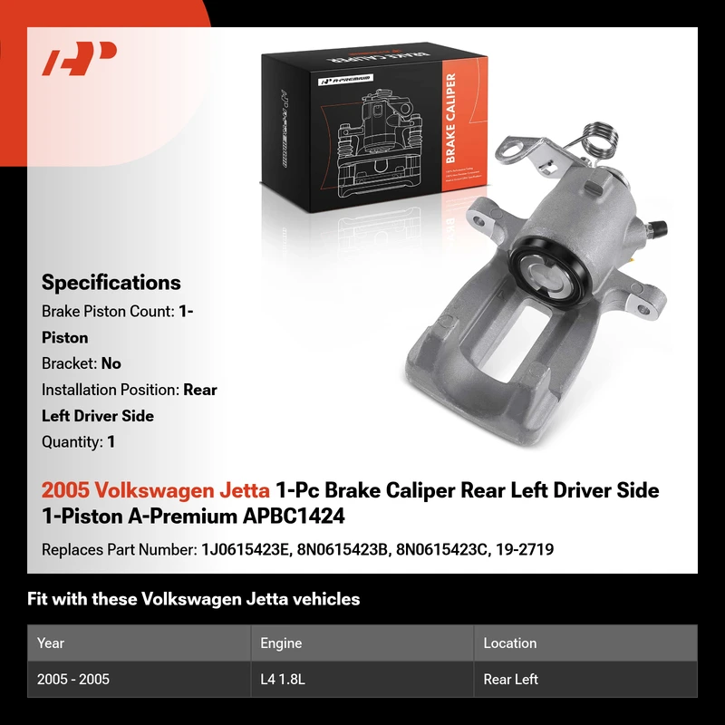 2005 Volkswagen Jetta 1-Pc Brake Caliper Rear Left Driver Side 1-Piston A-Premium APBC1424