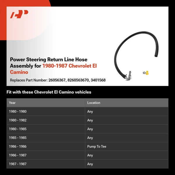 Power Steering Return Line Hose Assembly for 1980-1987 Chevrolet El Camino