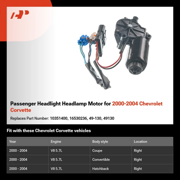 Passenger Headlight Headlamp Motor for 2000-2004 Chevrolet Corvette