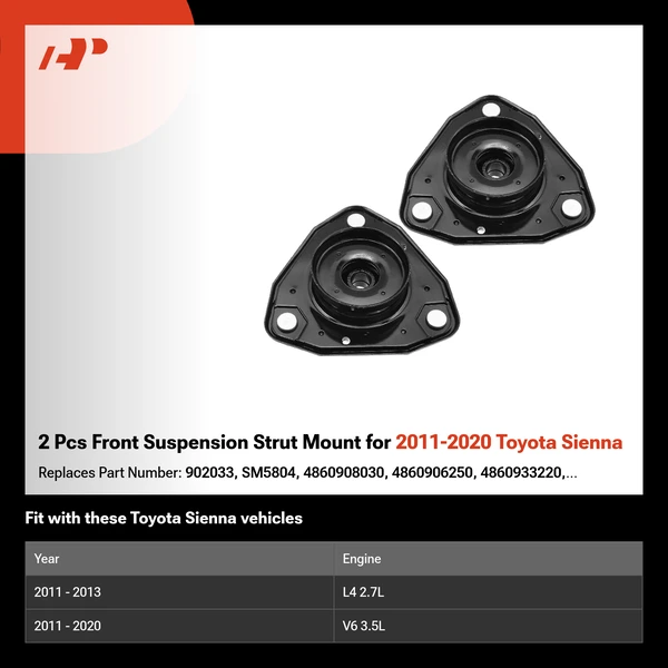 2 Pcs Front Suspension Strut Mount for 2011-2020 Toyota Sienna