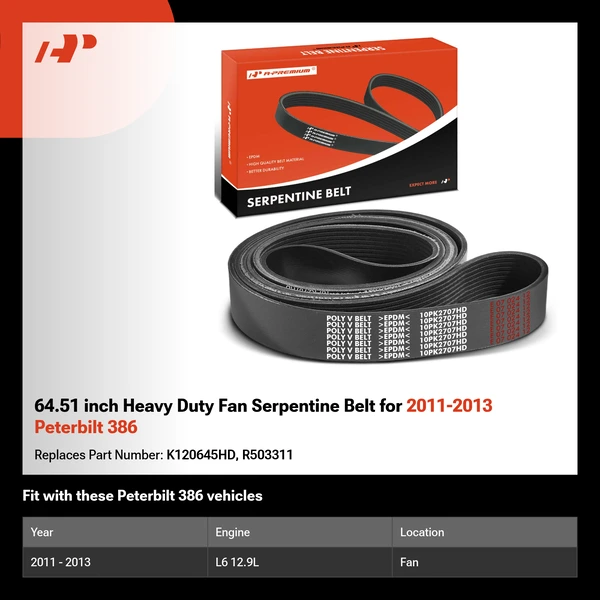 64.51 inch Heavy Duty Fan Serpentine Belt for 2011-2013 Peterbilt 386
