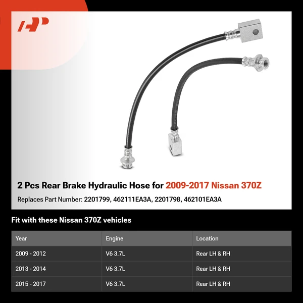 2 Pcs Rear Brake Hydraulic Hose for 2009-2017 Nissan 370Z