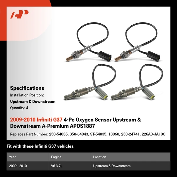 2009-2010 Infiniti G37 4-Pc Oxygen Sensor Upstream & Downstream A-Premium APOS1887