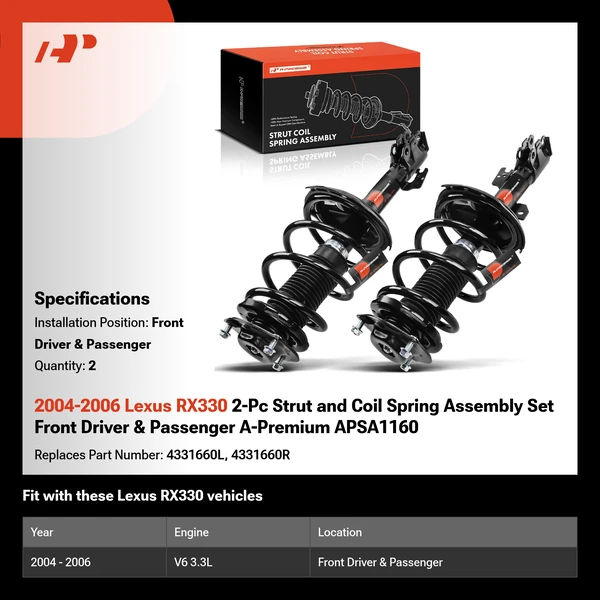 2004-2006 Lexus RX330 2-Pc Strut and Coil Spring Assembly Set Front Driver & Passenger A-Premium APSA1160